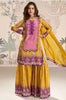 Mustard Crepe Silk Mirror And Swarovski Embroidered Printed Suit With Gharara
