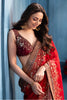 Rubi Red Pure Georgette Sequins Floral Embroidered Saree