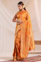 Mustard Resham & Zari Floral Woven Silk Saree