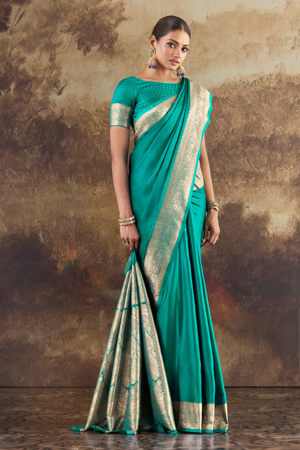 Teal Eri Silk Zari Woven Saree