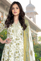 Cream & Mustard Cotton Floral Printed Floor Lenght Anarkali Suit
