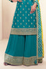 Teal Silk Embroidered Unstitched Suit Material With Readymade Palazzo
