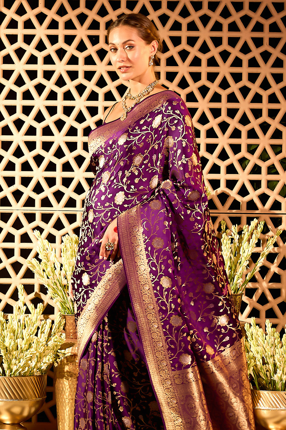 Purple Banarasi Katan Silk Saree