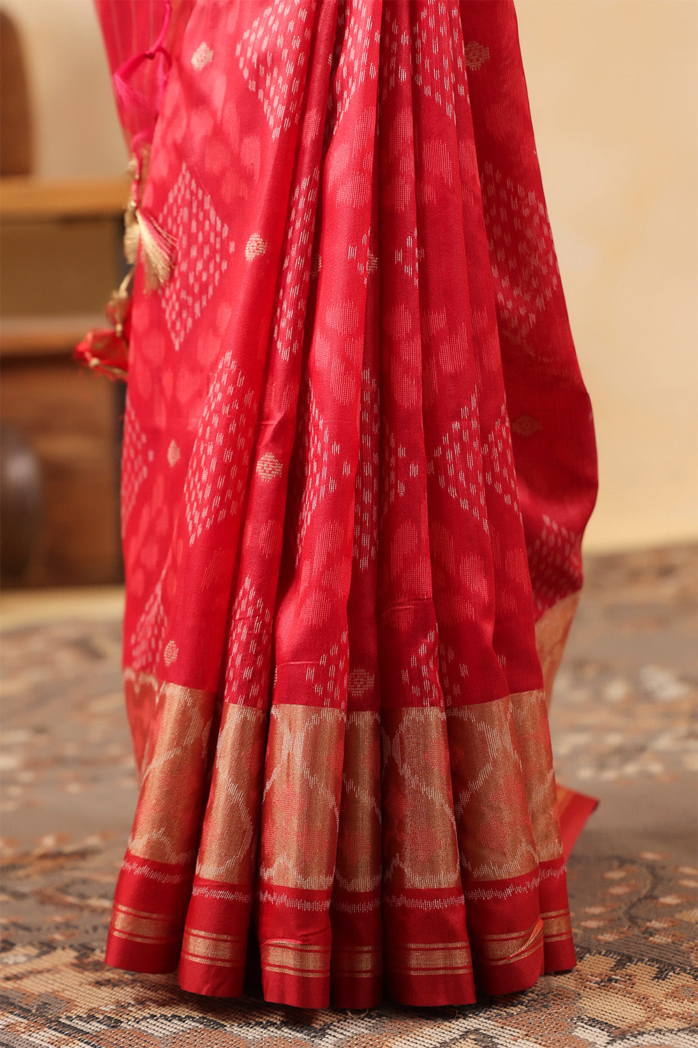 Maroon Tussar Silk Woven Saree