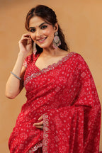 Red Color Ikat Patola Modal Silk Saree with Gota Patti Border