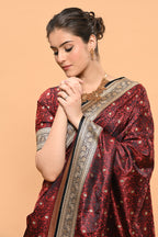 Black & Maroon Color Banarasi Silk Woven Saree
