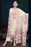 Cream Spun Pashmina Printed Unstitched Suit Fabric