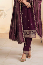 Wine Velvet Zari and Sequins Embroidered Unstitched Suit Fabric