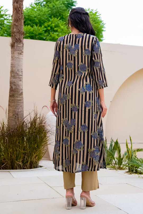 Black Muslin Floral Printed Kurta Set