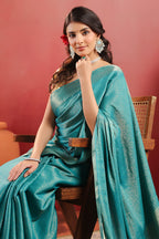 Teal Color Zari Woven Soft Silk Saree