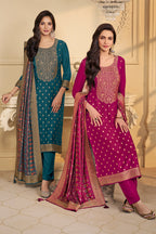 Magenta Pink Pashmina Zari Woven Unstitched Suit Fabric