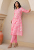 Pink Floral Printed Cotton Kurta Set