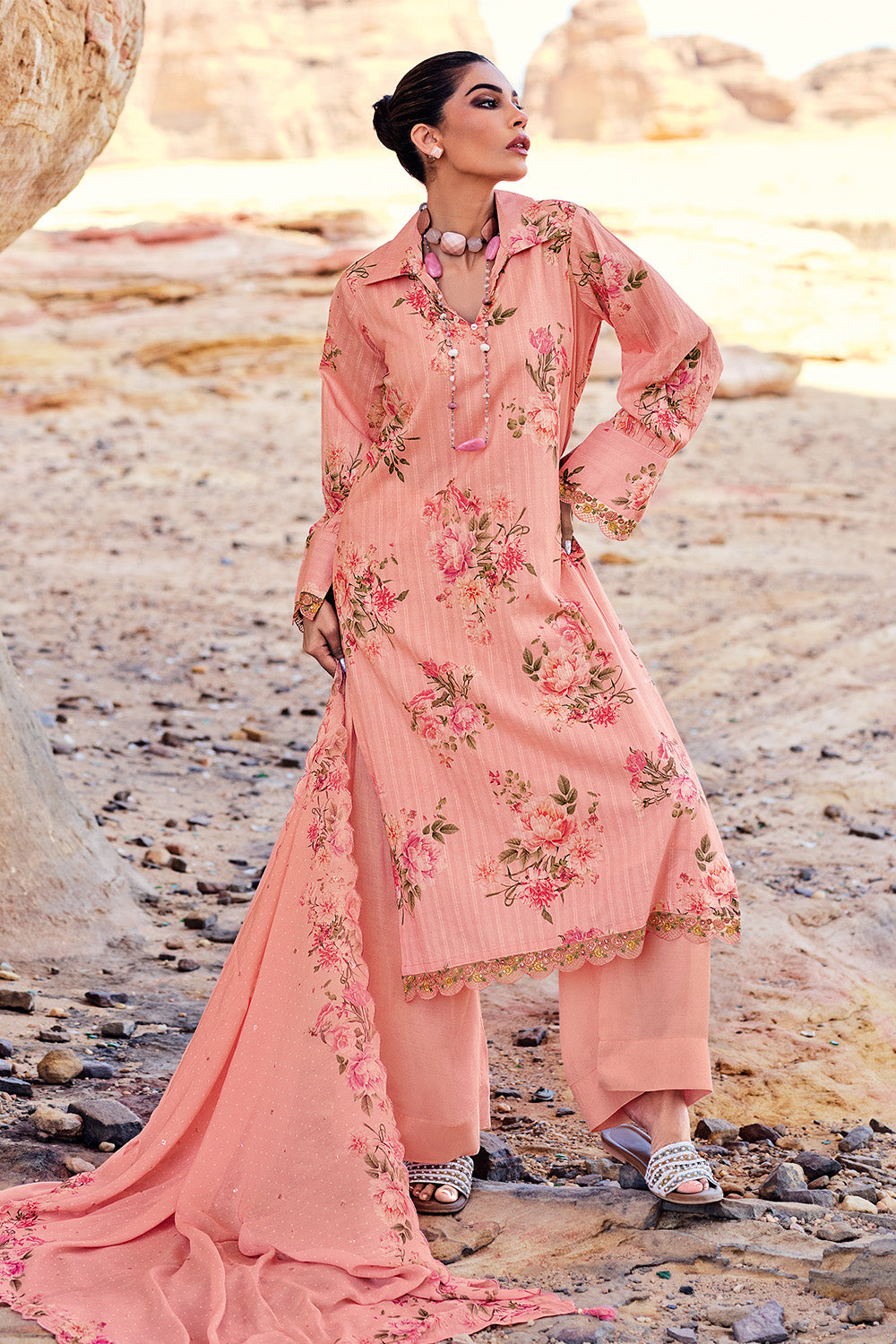 Pink Colour Cotton Floral Printed Unstitched Suit Fabric