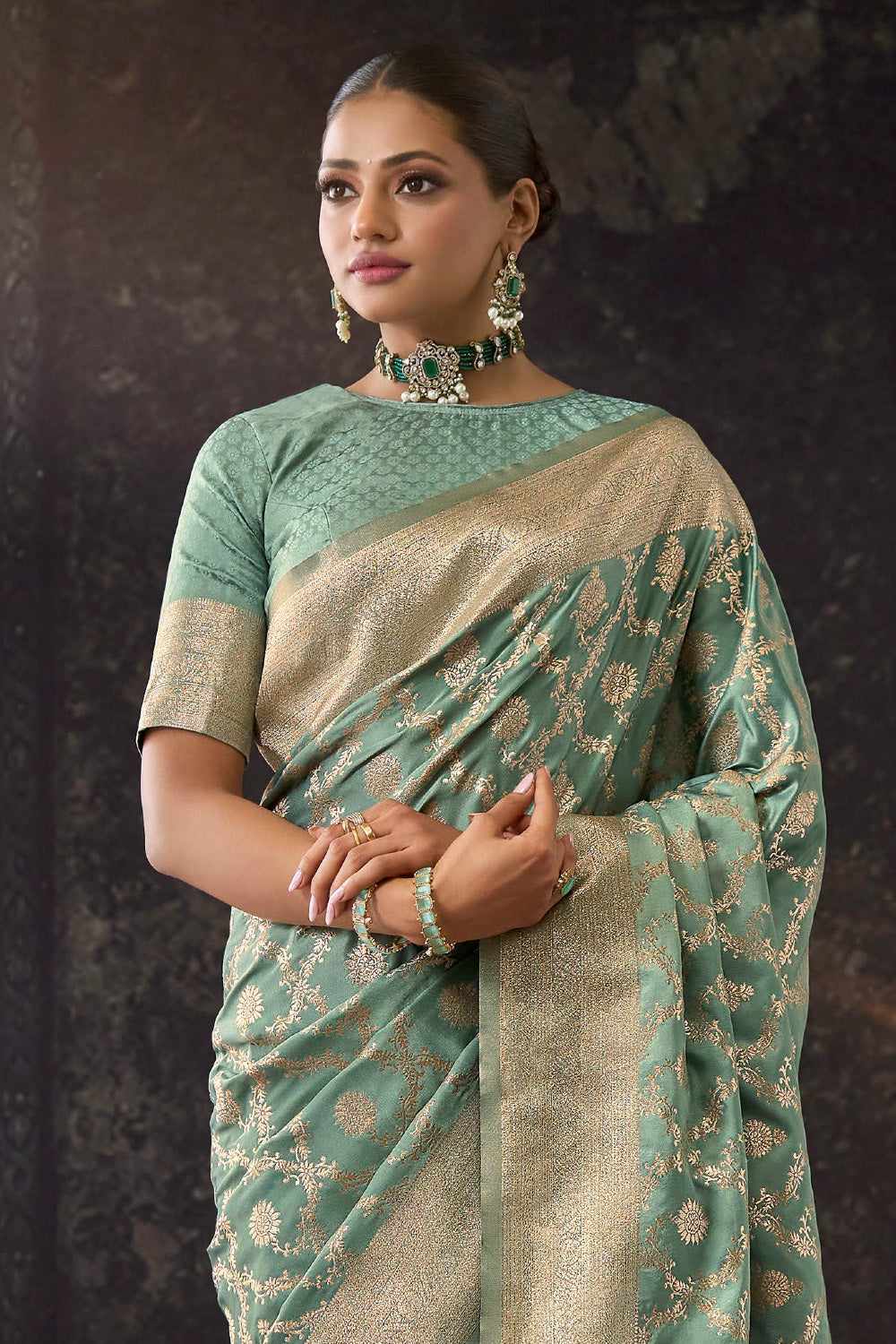 Sea Green Silk Banarasi Woven Saree