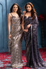 Grey Pure Georgette Sequins Embroidered Saree