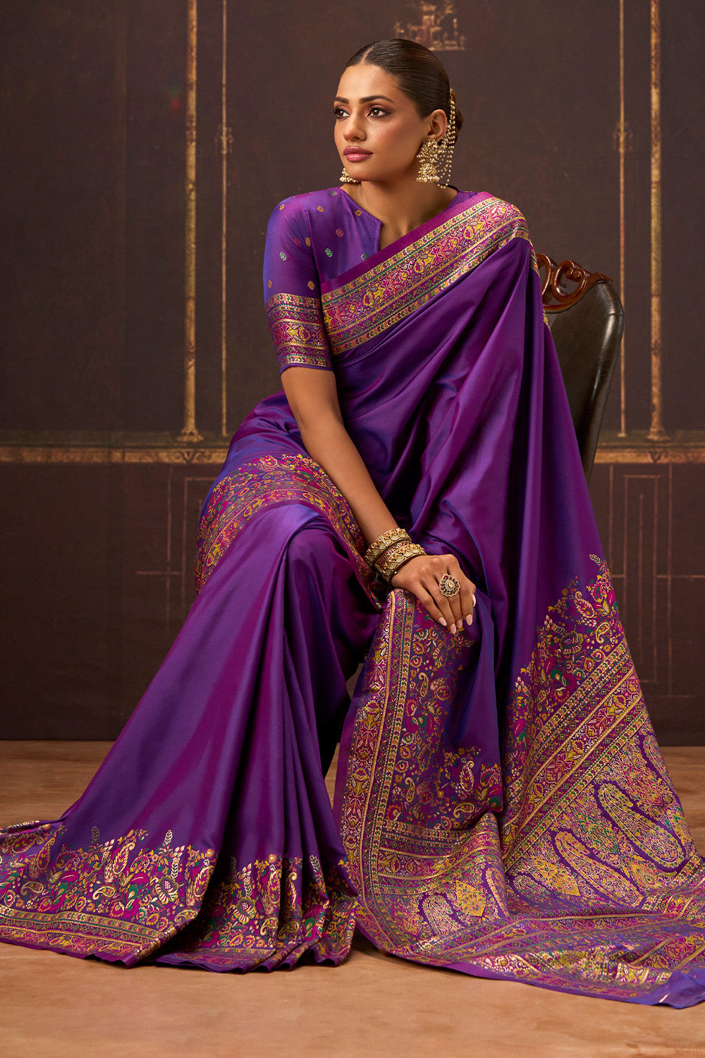 Purple Soft Silk Kalamkari Woven Saree