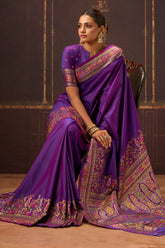Purple Soft Silk Kalamkari Woven Saree