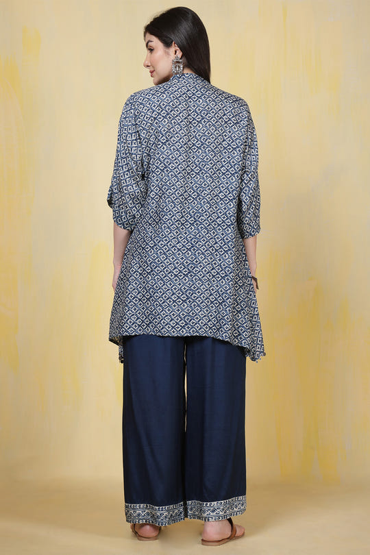 Navy Blue Muslin Printed Kurta Set