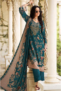 Teal Spun Floral Printed Unstitched Suit Fabric