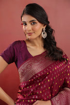 Wine Soft Silk Woven Saree