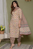 Beige Color Cotton Printed Suit