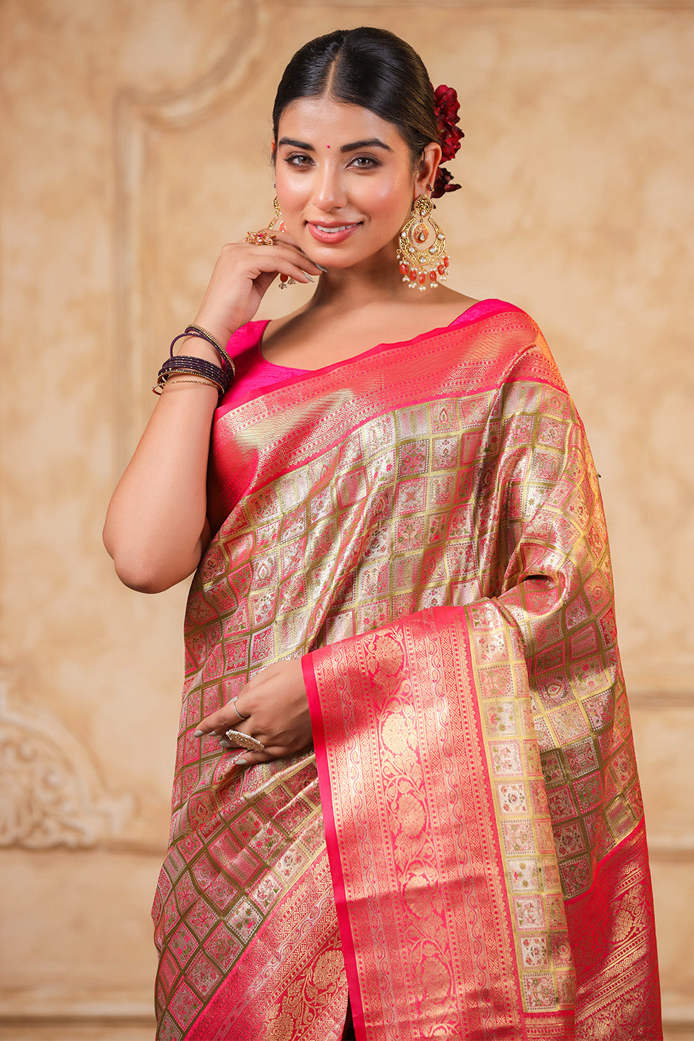 Fuchsia Pink Colour Silk Woven Saree