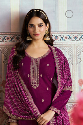Wine Velvet Sequins and Zari Embroidered Unstitched Suit Fabric