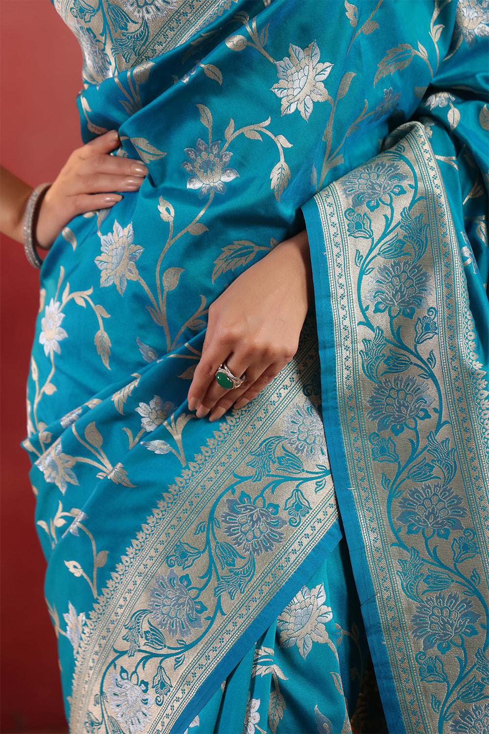 Teal Blue Banarasi Silk Woven Saree