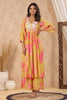 Mustard Color Muslin Printed Front Slit Kurta With Sharara