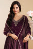 Wine Velvet Zari and Sequins Embroidered Unstitched Suit Fabric