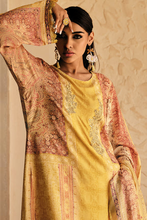 Mustard Color Silk Digital Printed Unstitched Suit Material