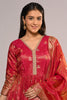 Fuchsia Pink Color Mantellic Tissue Embroidered and Woven Anarkali Suit