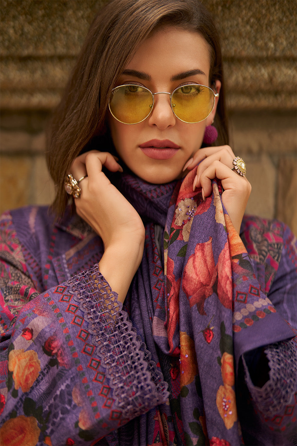 Dirty Purple Color Spun Fabric Printed Unstitched Suit