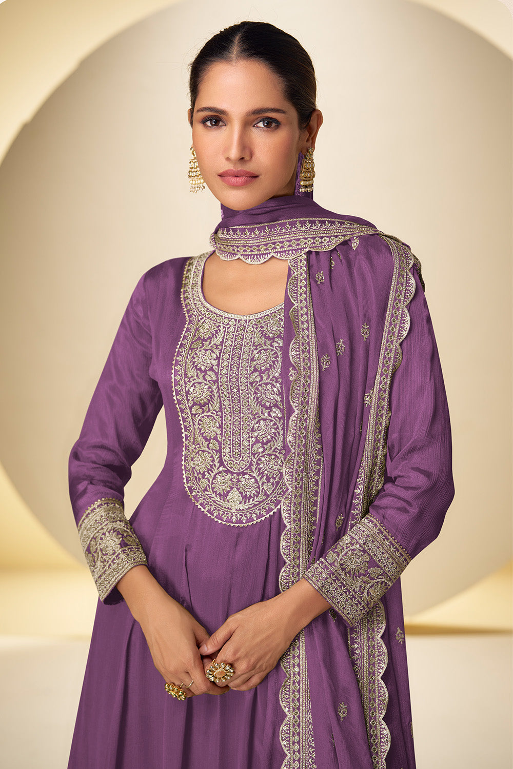 Crepe Silk Embroidered Anarkali Suit With Embroidered Sharara