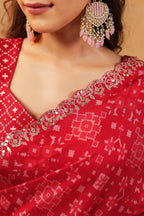 Red Color Ikat Patola Modal Silk Saree with Gota Patti Border