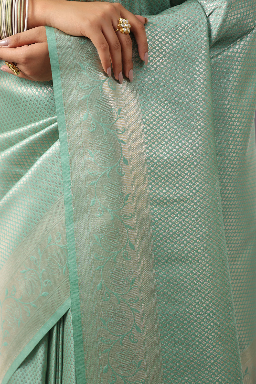 Sea Green Color Silk Woven Saree
