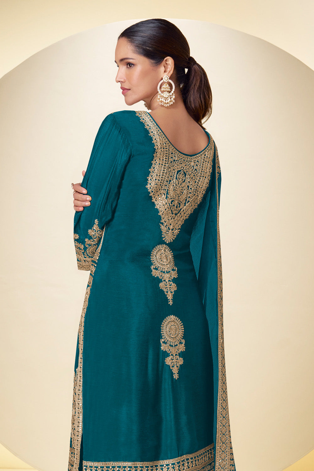 Crepe Silk Zari And Sequins Embroidered Suit Set