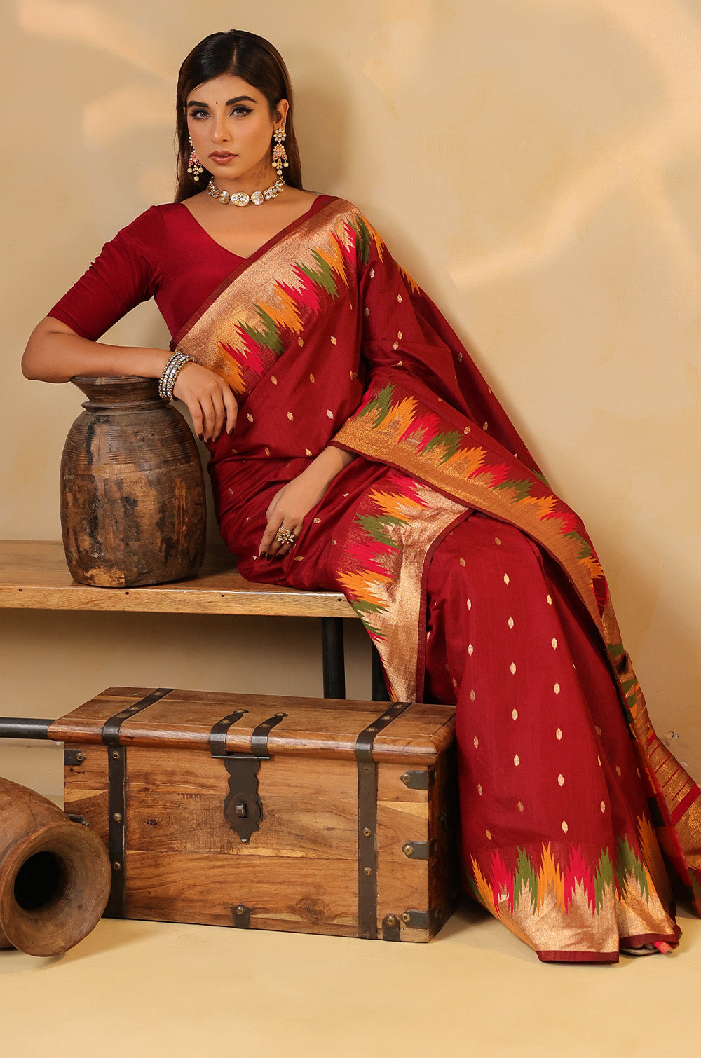 Maroon Cotton Silk Woven Saree