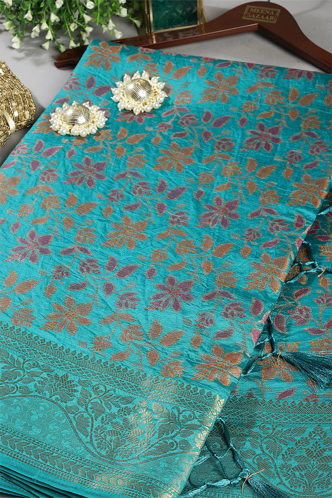 Turquoise Color Tussar Woven Silk Saree