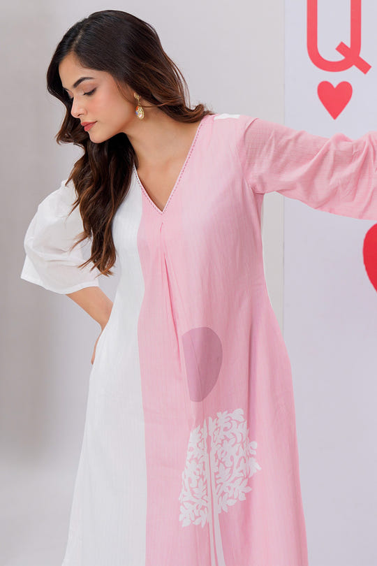 Pink Cotton Printed Kurta Set