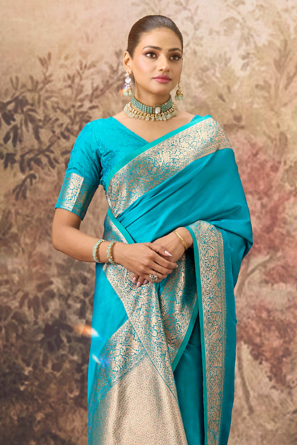 Pacific Blue  Mulberry Silk Woven Saree