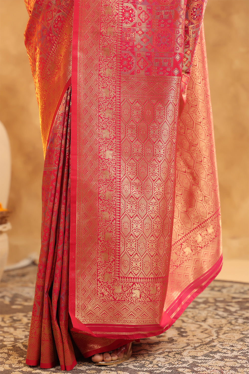 Fuchsia Color Zari Woven Saree
