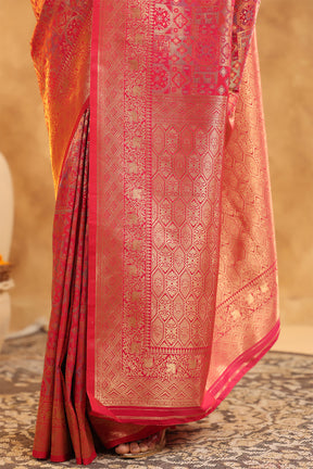 Fuchsia Color Zari Woven Saree