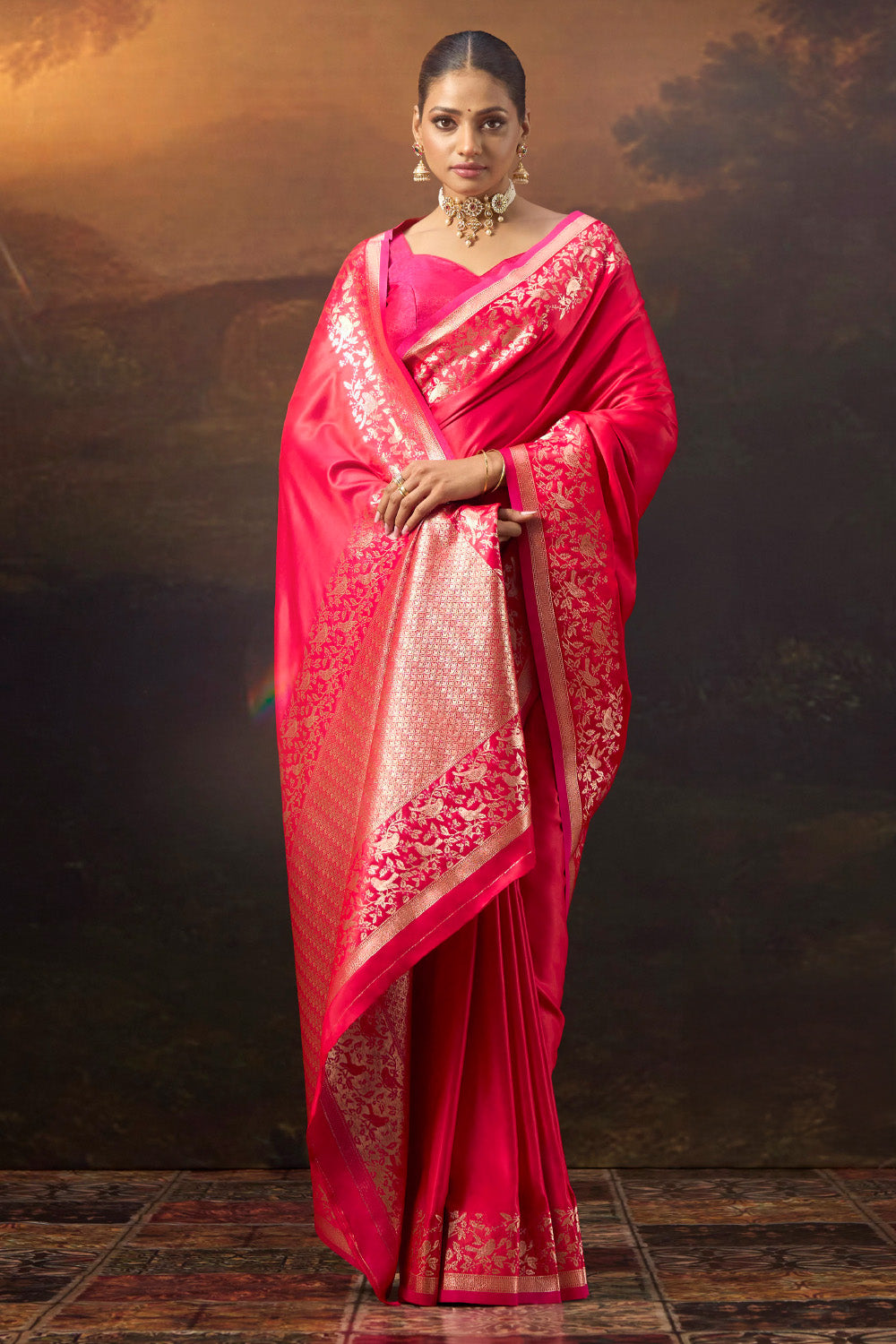 Red Woven Mulberry Silk Saree
