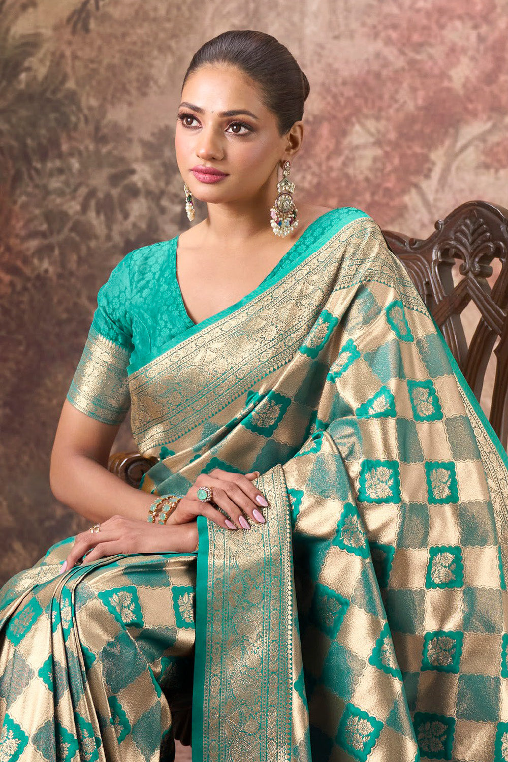 Teal & Green Silk Zari Woven Saree