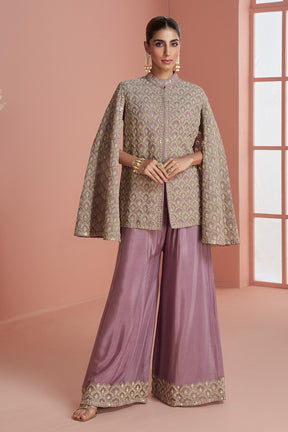 Dusty Pink Crepe Silk Embroidered Dress With Embroidered Palazzo