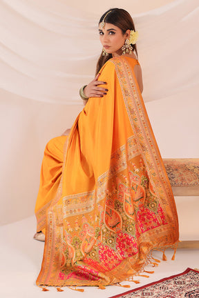 Mustard Soft Silk Kalamkari Woven Saree