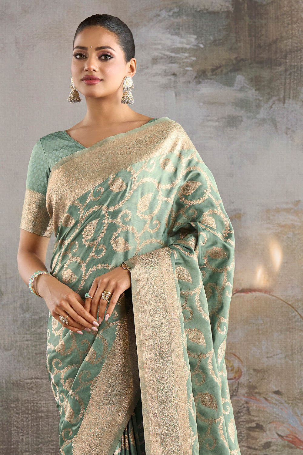 Sea Green Katan Silk Banarasi Woven Saree