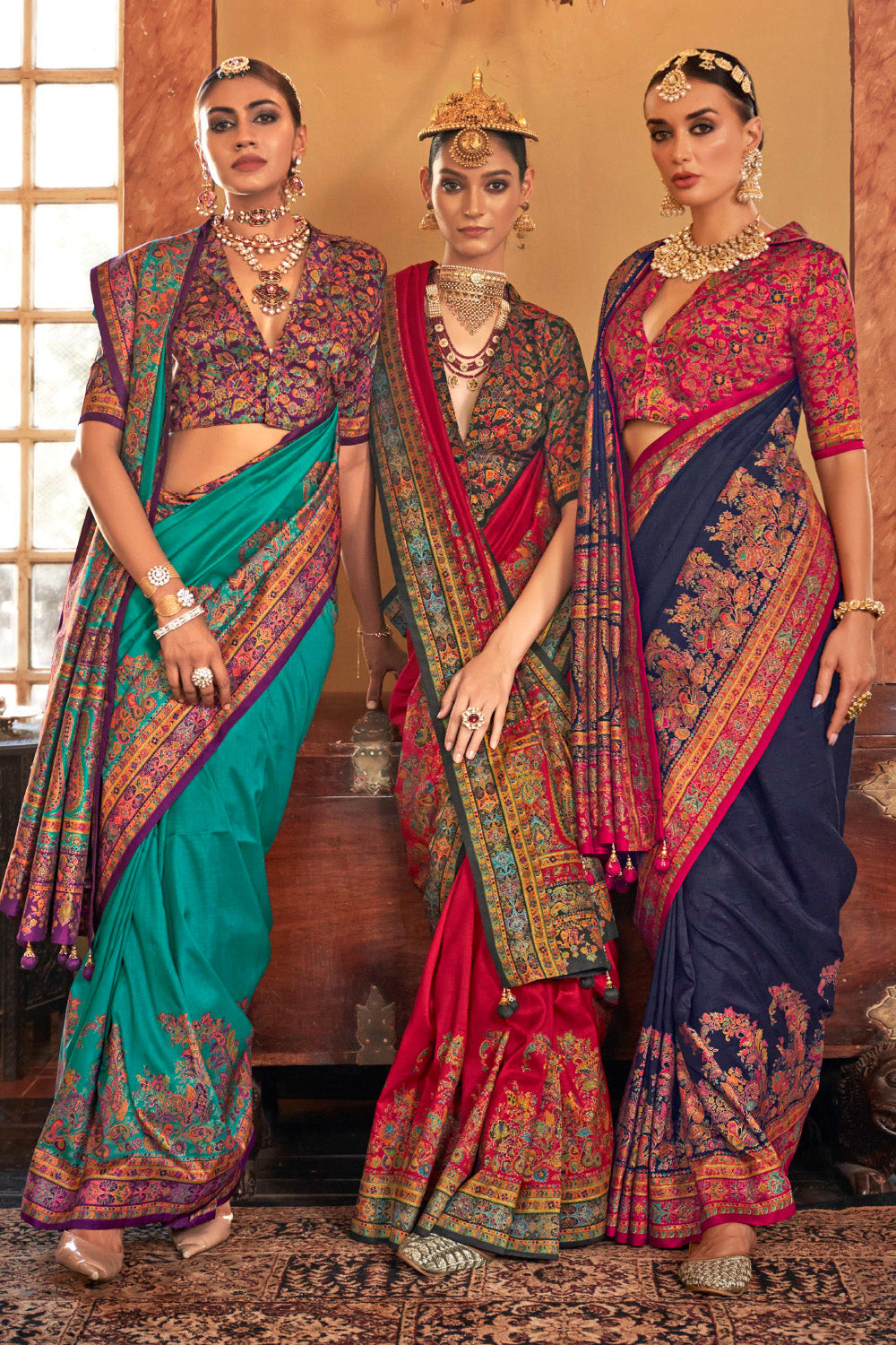 Navy Color Gajji Silk Printed Saree
