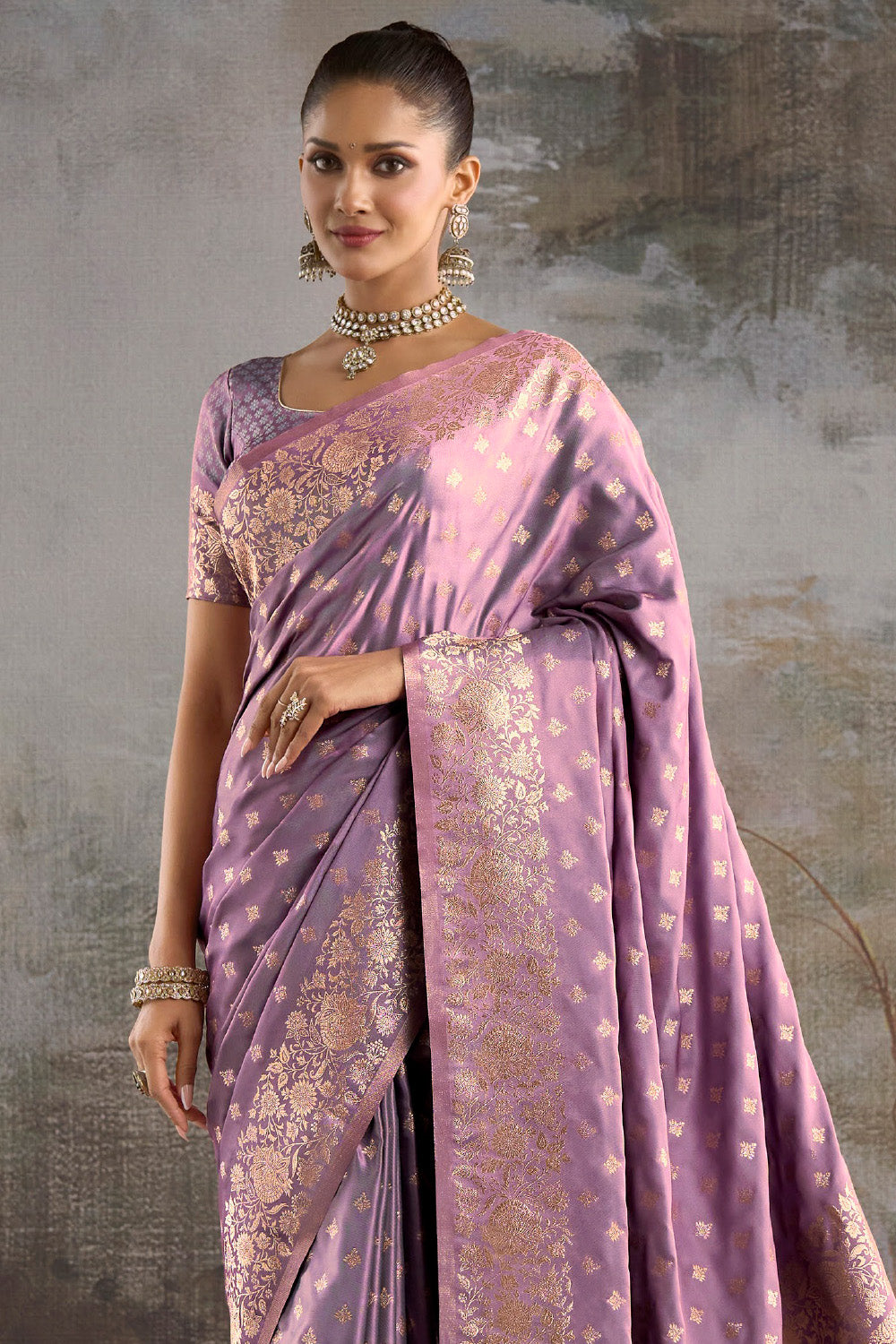 Lavender Soft Silk Zari Woven Saree